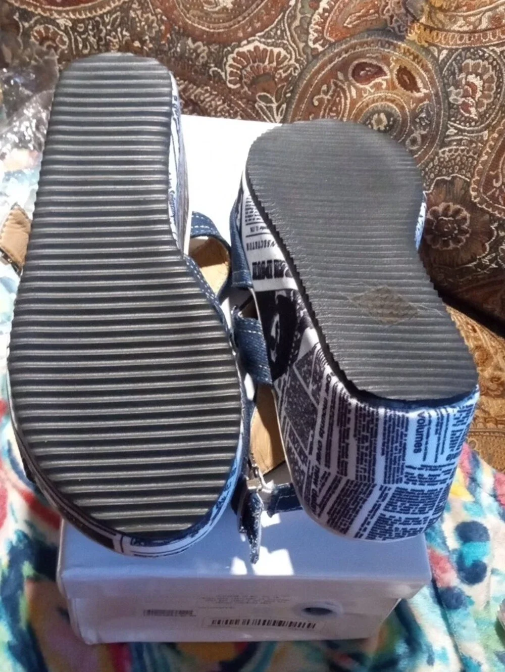 Denim Platform Slingback Sandals with Silver Chain Embellishment 8.5 NIB